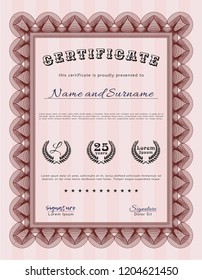 Red Certificate template. Modern design. Complex background. Vector illustration. 