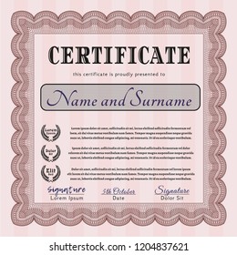 Red Certificate template. Modern design. Detailed. With guilloche pattern and background. 