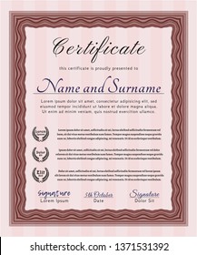 Red Certificate template. Modern design. With quality background. Vector illustration. 