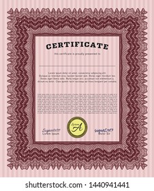 Red Certificate template. Modern design. Vector illustration. With background. 