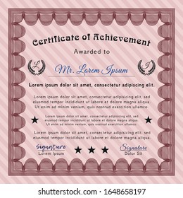 Red Certificate template. Money design. Vector illustration. With complex background. 
