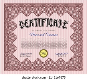 Red Certificate template. Money Pattern design. Vector illustration. With quality background. 