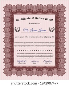 Red Certificate template. Money Pattern. With complex linear background. Detailed. 