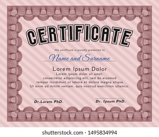 Red Certificate template. Perfect design. Detailed. With guilloche pattern. 