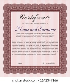 Red Certificate template. With quality background. Beauty design. Vector illustration. 