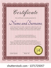 Red Certificate template. With quality background. Good design. Vector illustration. 