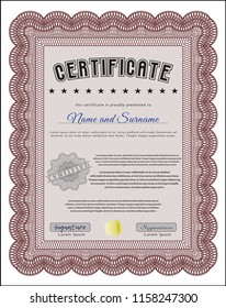 Red Certificate template. Sophisticated design. Detailed. With background. 