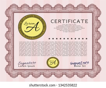Red Certificate template. Sophisticated design. With complex linear background. Vector illustration. 