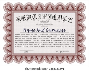 Red Certificate template. Sophisticated design. Complex background. Detailed. 