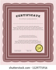 Red Certificate template. Superior design. With linear background. Vector illustration. 