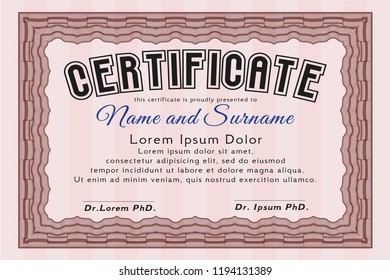 Red Certificate template. Superior design. Vector illustration. With complex background. 