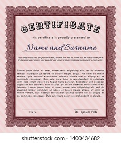 Red Certificate template. Superior design. Complex background. Detailed. 