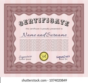 Red Certificate template. Vector illustration. With linear background. Artistry design. 
