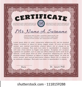 Red Certificate template. Vector illustration. With complex background. Nice design. 