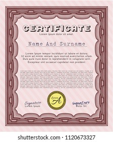 Red Certificate template. Vector illustration. Complex background. Elegant design. 