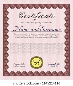 Red Certificate template. Vector illustration. Printer friendly. Lovely design. 