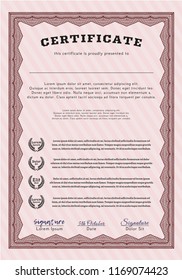 Red Certificate template. Vector illustration. With complex background. Nice design. 