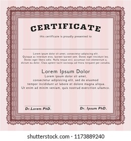 Red Certificate template. Vector illustration. With complex background. Sophisticated design. 