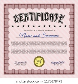Red Certificate template. Vector illustration. Complex background. Excellent design. 