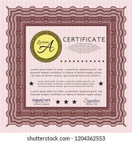 Red Certificate template. Vector illustration. Printer friendly. Nice design. 