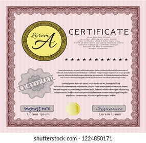 Red Certificate template. Vector illustration. With background. Nice design. 