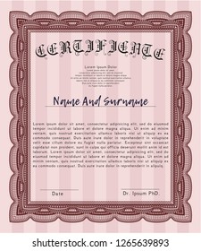 Red Certificate template. Vector illustration. With quality background. Lovely design. 