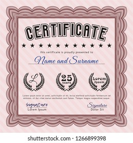 Red Certificate template. Vector illustration. With great quality guilloche pattern. Sophisticated design. 
