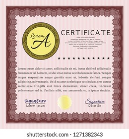 Red Certificate template. Vector illustration. With great quality guilloche pattern. Money design. 