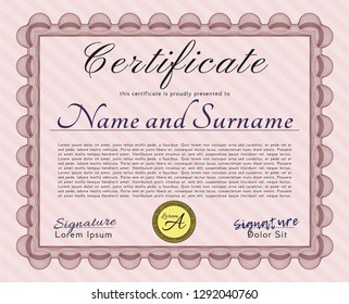 Red Certificate template. Vector illustration. With complex linear background. Good design. 