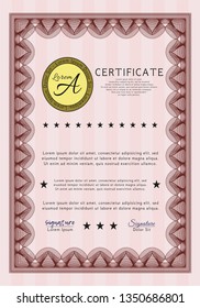Red Certificate template. Vector illustration. With guilloche pattern and background. Money design. 