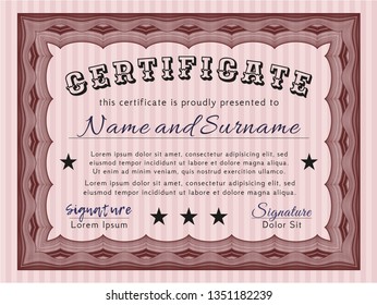 Red Certificate template. Vector illustration. Easy to print. Beauty design. 