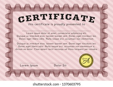 Red Certificate template. Vector illustration. With complex background. Lovely design. 