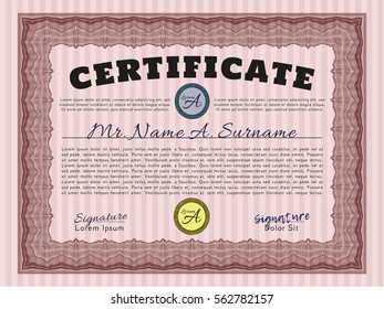Red Certificate template. Vector illustration. With complex background. Cordial design. 