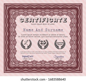Red Certificate. Vector illustration. Complex background. Excellent design. 