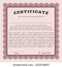 Red Certificate. Vector illustration. Easy to print. Elegant design. 