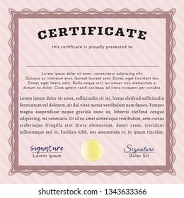 Red Certificate. Vector illustration. Easy to print. Money Pattern design. 
