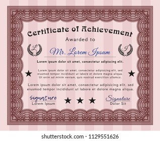 Red Certificate. Vector illustration. With great quality guilloche pattern. Money style design. 