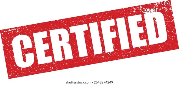 Carimbo de borracha certificado vermelho no vetor Grunge reverso na borda afiada, fundo transparente