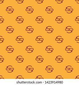Red Chain link line icon isolated seamless pattern on brown background. Link single. Vector Illustration