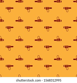 Red Chainsaw icon isolated seamless pattern on brown background.  Vector Illustration