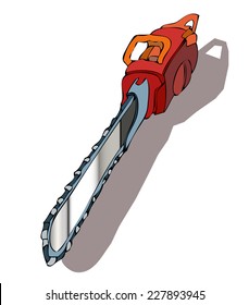 Red Chainsaw Vector in Perspective View isolated on a white Background. 