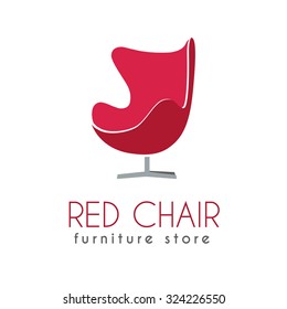 Red Chair Business Sign Vector Template For Office Furniture Store, Home Decor, Furniture Design. Egg Shape Chair Silhouette Icon. Corporate Web Site Element. Sample Text. Layered Editable Design