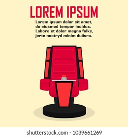 Red chair with button for quiz show in a flat design