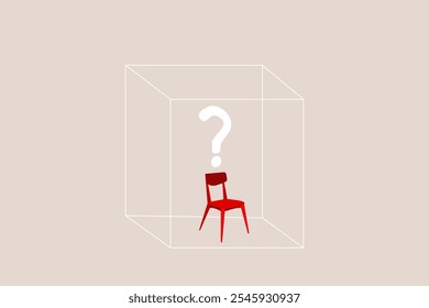 Cadeira vermelha no quadro com um ponto de interrogação. Símbolo de vagas, ofertas de emprego, progressão na carreira, anúncio de emprego. Ilustração do vetor Eps10