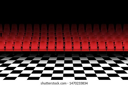 red chair on the tiled floor in the hall