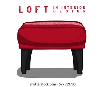 Red chair without backrest. Loft in interior design eps 10 illustration