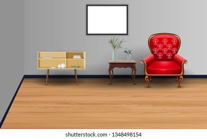 red chair and wooden table in the living room