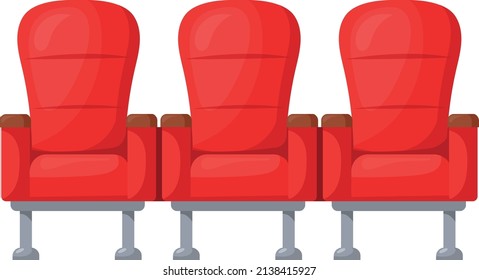 Icono de sillas rojas. Fila de sillones de caricatura blanda aislados de fondo blanco