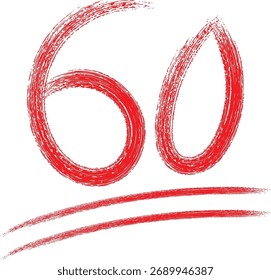 Red chalk number sixty with double underline indicating a score or grade.