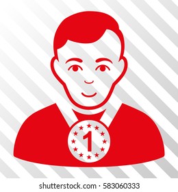 Red Champion interface toolbar pictogram. Vector pictograph style is a flat symbol on diagonally hatched transparent background.